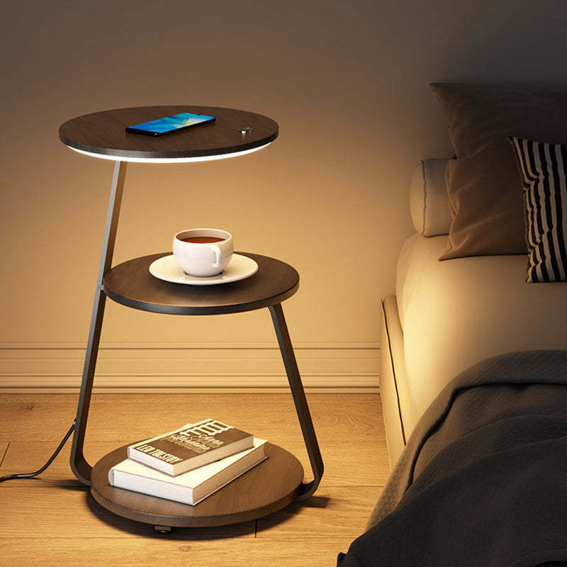 Nordic Walnut Nightstand With Wireless Charging — Without Mobile Phone Wireless Charging / Marble - White / Infinitely Dimmable - 110V-120V For US/CA