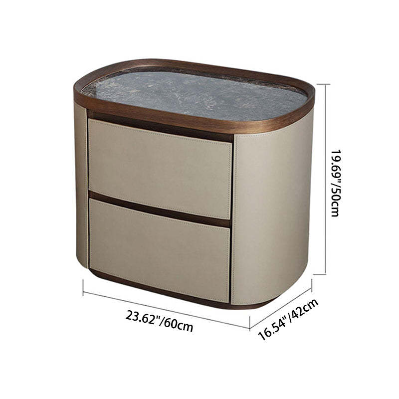 Minimalist Slate Elliptical Nightstand 2-Drawer