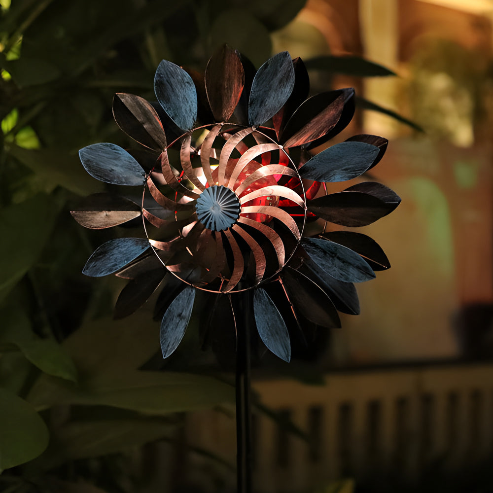 Vintage Iron Wind Spinner Garden Stake Lights - 2-Pack Solar Pathway Decor-Lighom