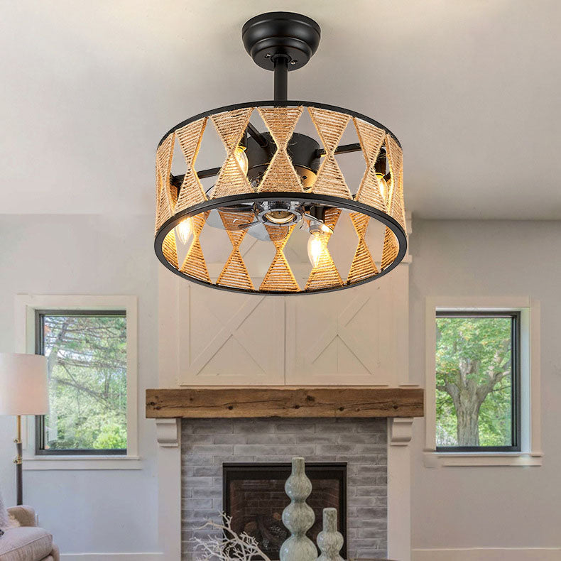 Industrial Hemp Rope Cylinder 4-Light Fan Light