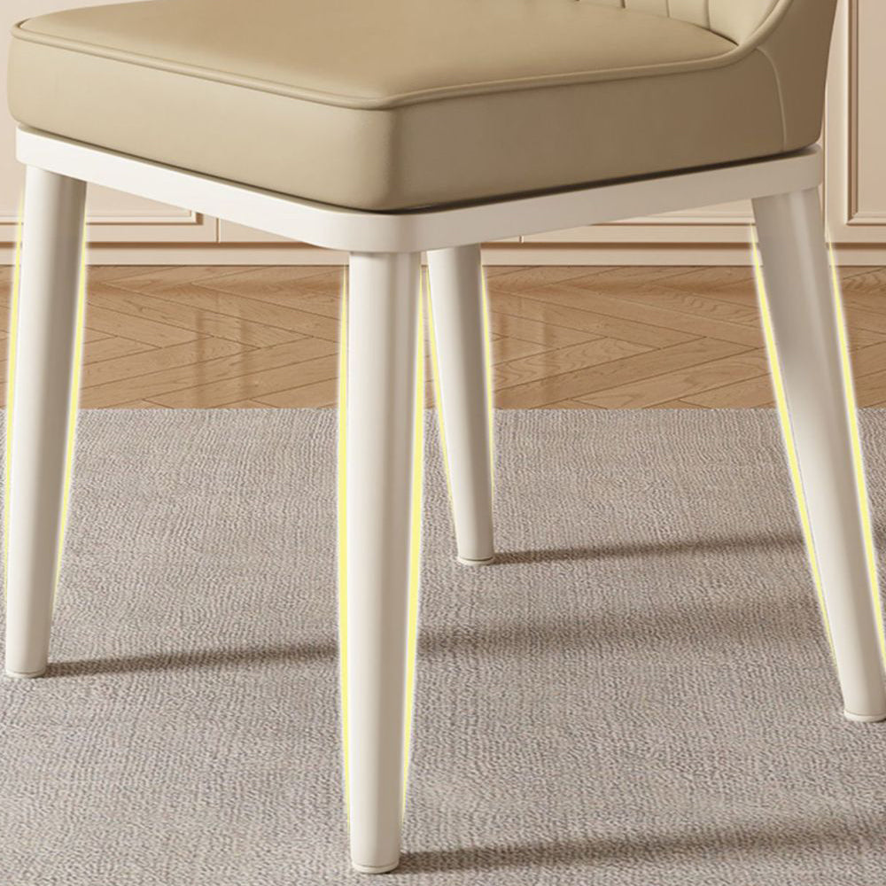 Contemporary Square PU Leather Upholstered Dining Chair — Light Gray Seat   White Legs