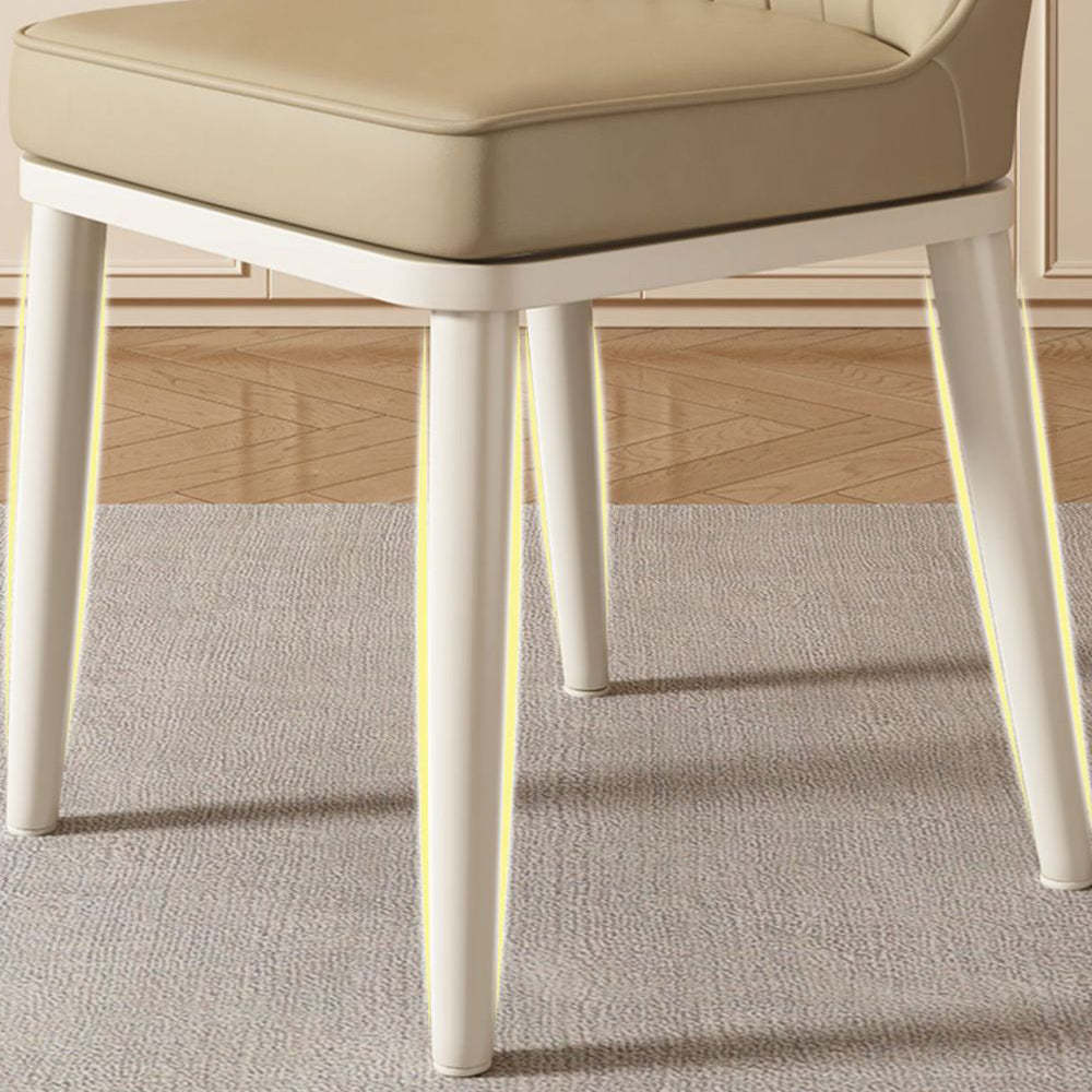 Contemporary Square PU Leather Upholstered Dining Chair — Light Gray Seat   White Legs