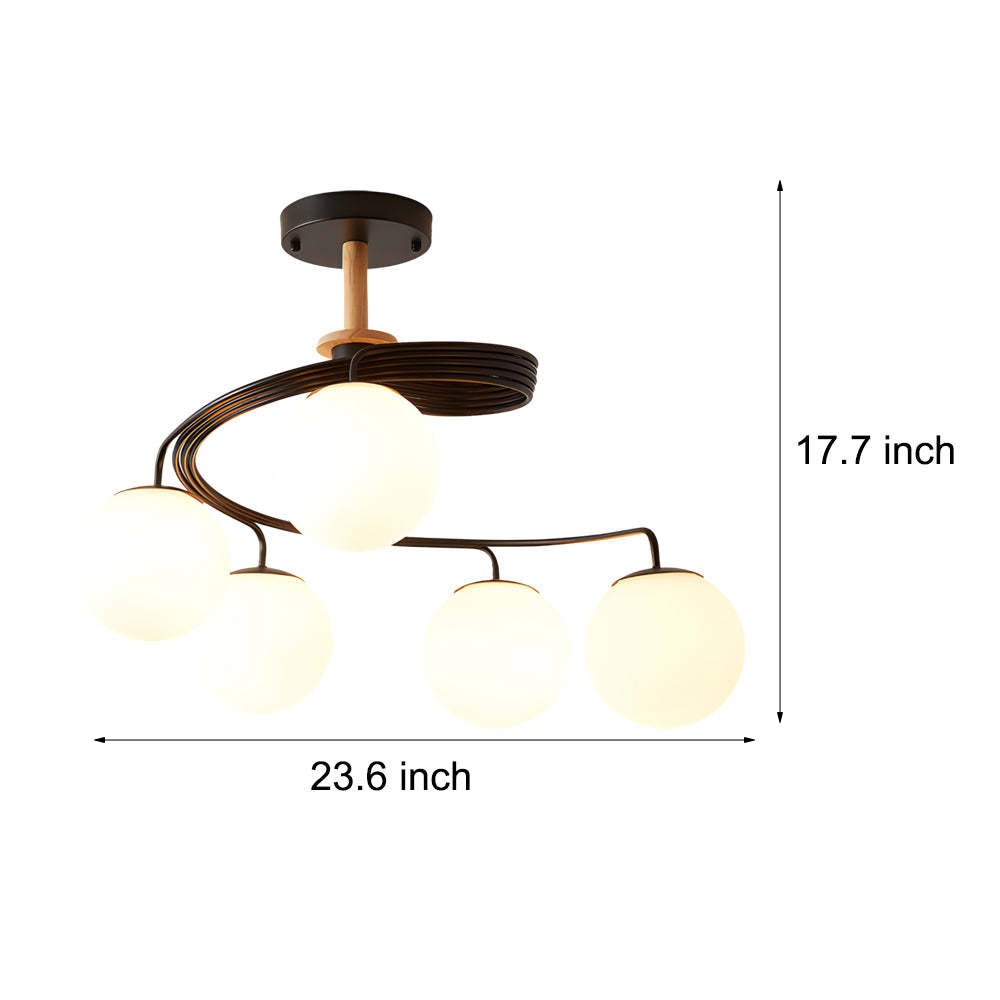 Glass Ball Spiral Metallic Semi-Flush Ceiling Light