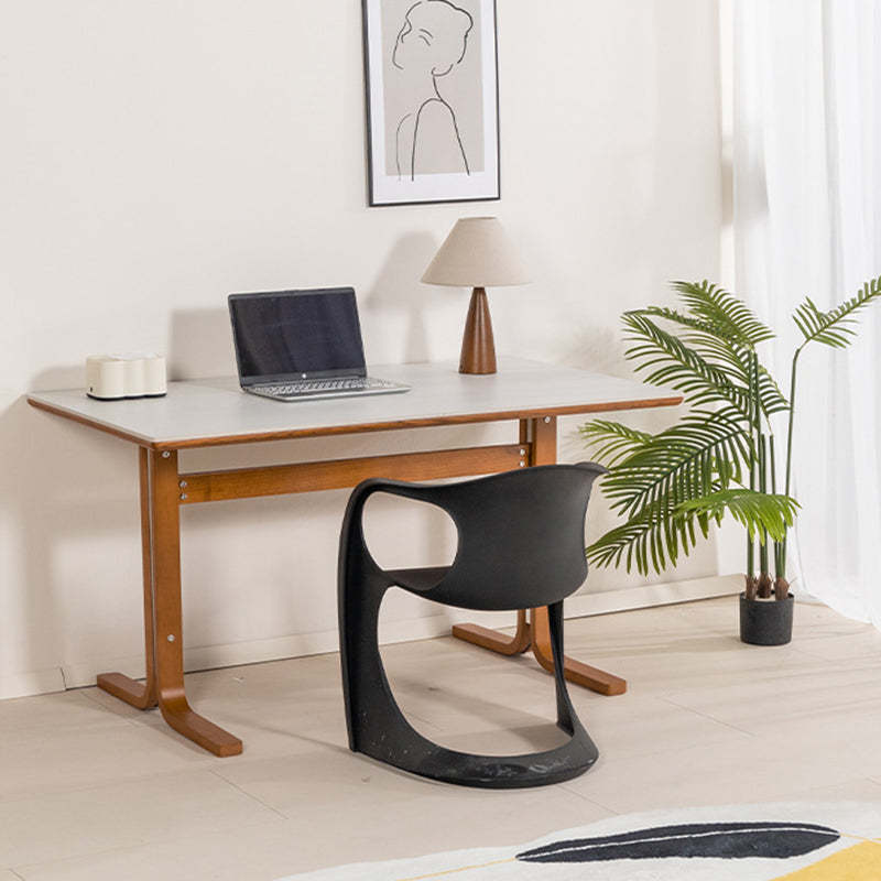 Retro Curved Leg Slate Wood Iron Dining Table
