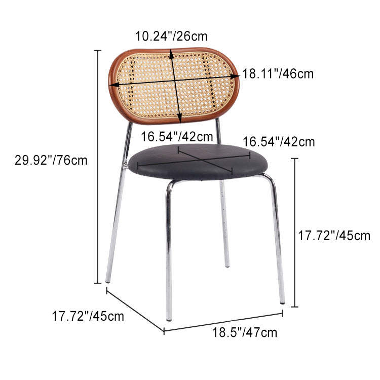 Nordic Leather Wood Rattan Armchair — Black Backrest + Orange Seat + Black Frame