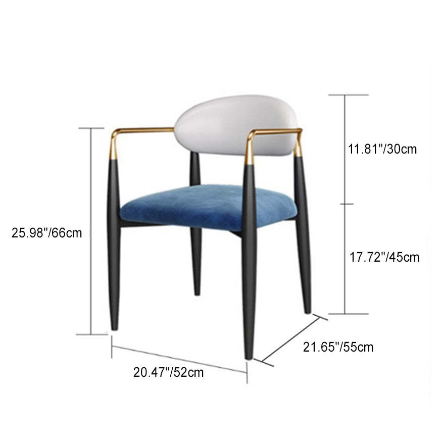 Nordic Half Round Velvet Leather Iron Dining Chair — Blue Seat + White Backrest