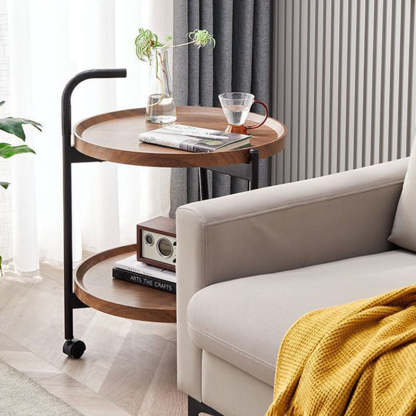 Minimalist Round Iron Wood 2-Tier Coffee Table