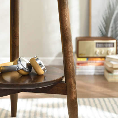 Scandinavian Round Wood 1-Shelf Side Table