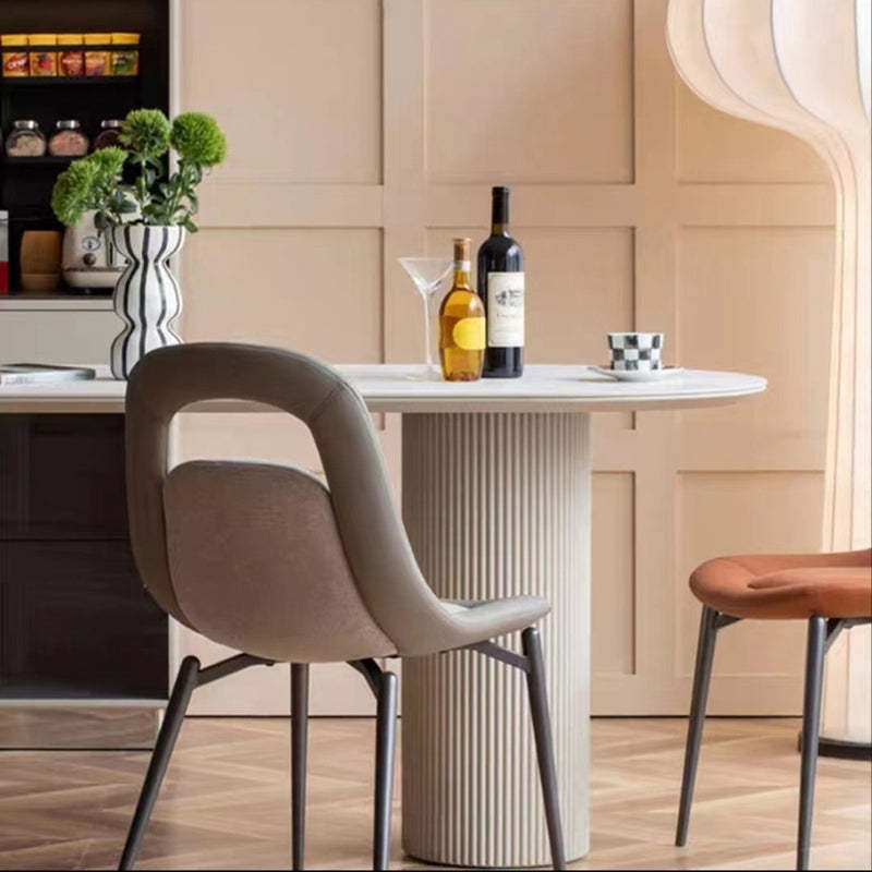 Scandinavian Curved Leather Tapered Leg Dining Chair