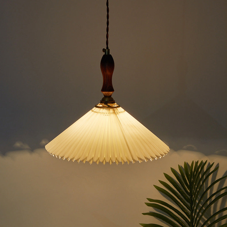 Vintage Pleated Fabric Conical Pendant Light