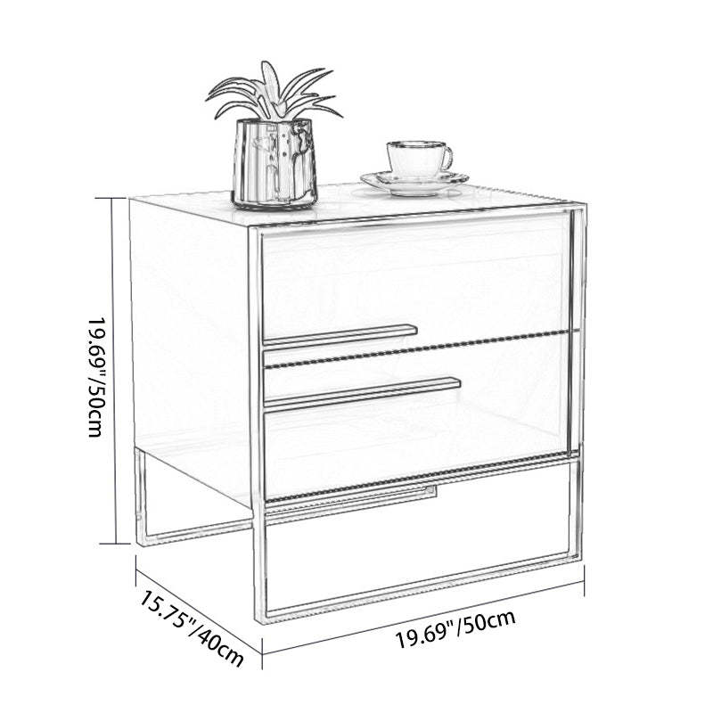 Modern Cubic Solid Wood Steel Nightstand