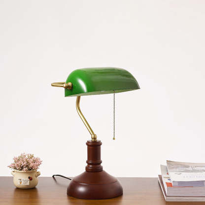 Vintage Solid Wood Glass Bank Zipper Lamp — A - Solid Wood + Green Shade / 220V-240V For UK/AU