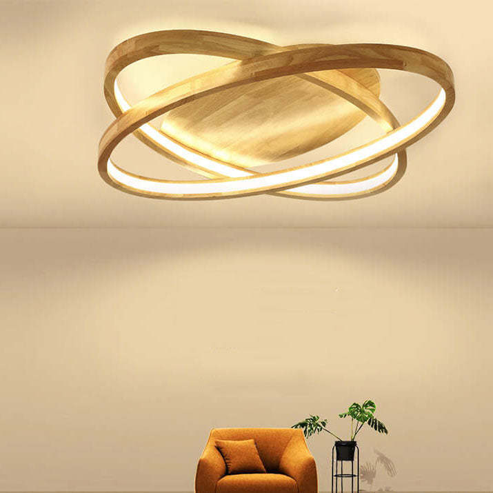 Nordic Wooden Oval LED Flush Mount Light