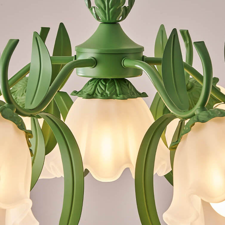 Contemporary Bell Orchid Iron Glass Chandelier