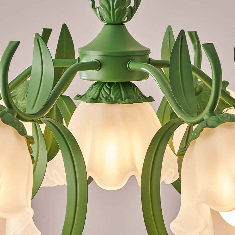 Contemporary Bell Orchid Iron Glass Chandelier