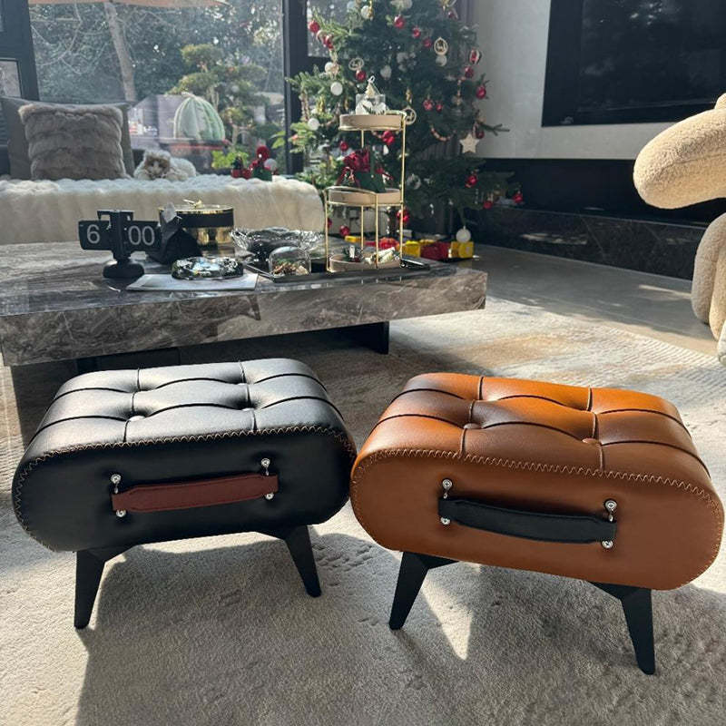 Modern Tufted Faux Leather Portable Footstool