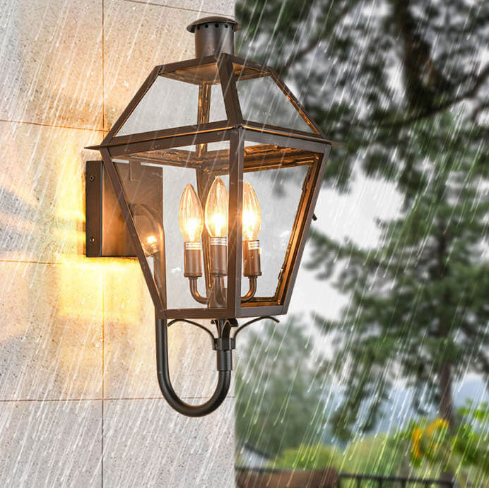 Industrial Glass Lantern Iron 3-Light Outdoor Wall Sconce — 220V-240V For UK/AU
