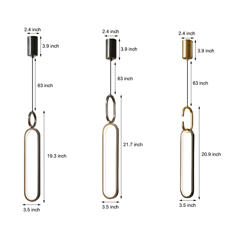 Minimalist Long Oval Ring LED Copper Modern Pendant Light