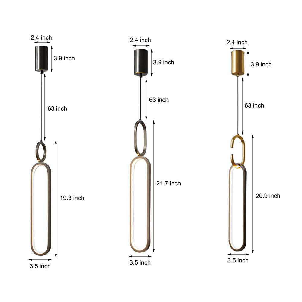 Minimalist Long Oval Ring LED Copper Modern Pendant Light