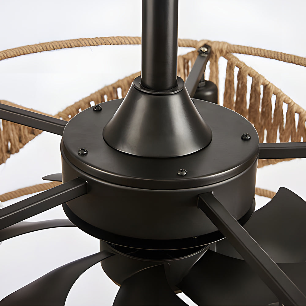 20" Hemp Rope-Woven Caged Remote Ceiling Fan