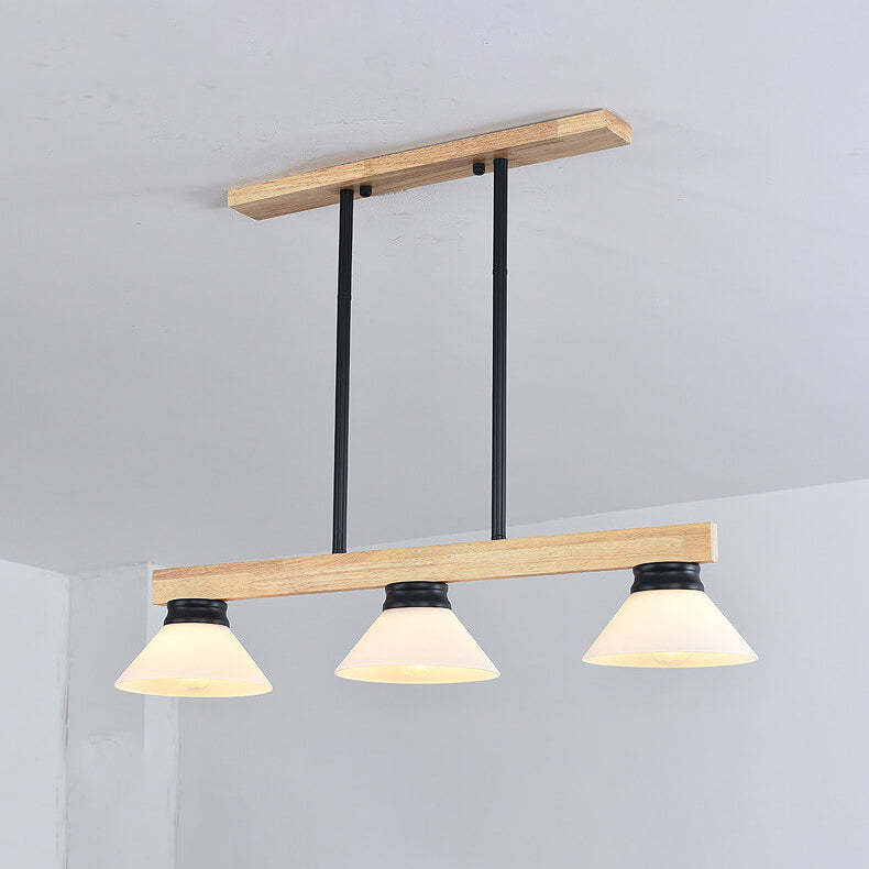 Nordic Solid Wood Cone Glass Island Chandelier