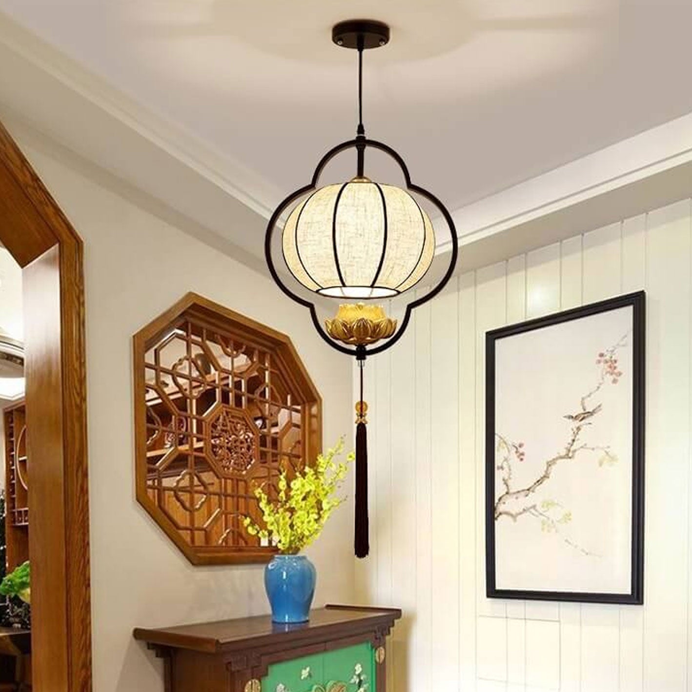 Chinese Retro Luxury Wrought Iron Pendant Light — Black / 220V-240V For UK/AU