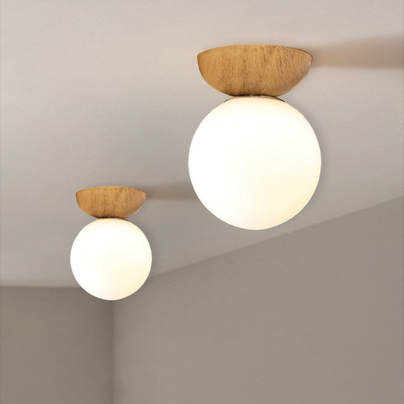 Nordic Japanese Glass Orb Wood Iron Ceiling Light