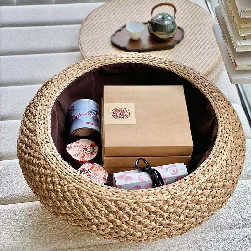 Japanese Oval Rattan Woven Wood Coffee Table — Without Storage / Original Wood Color