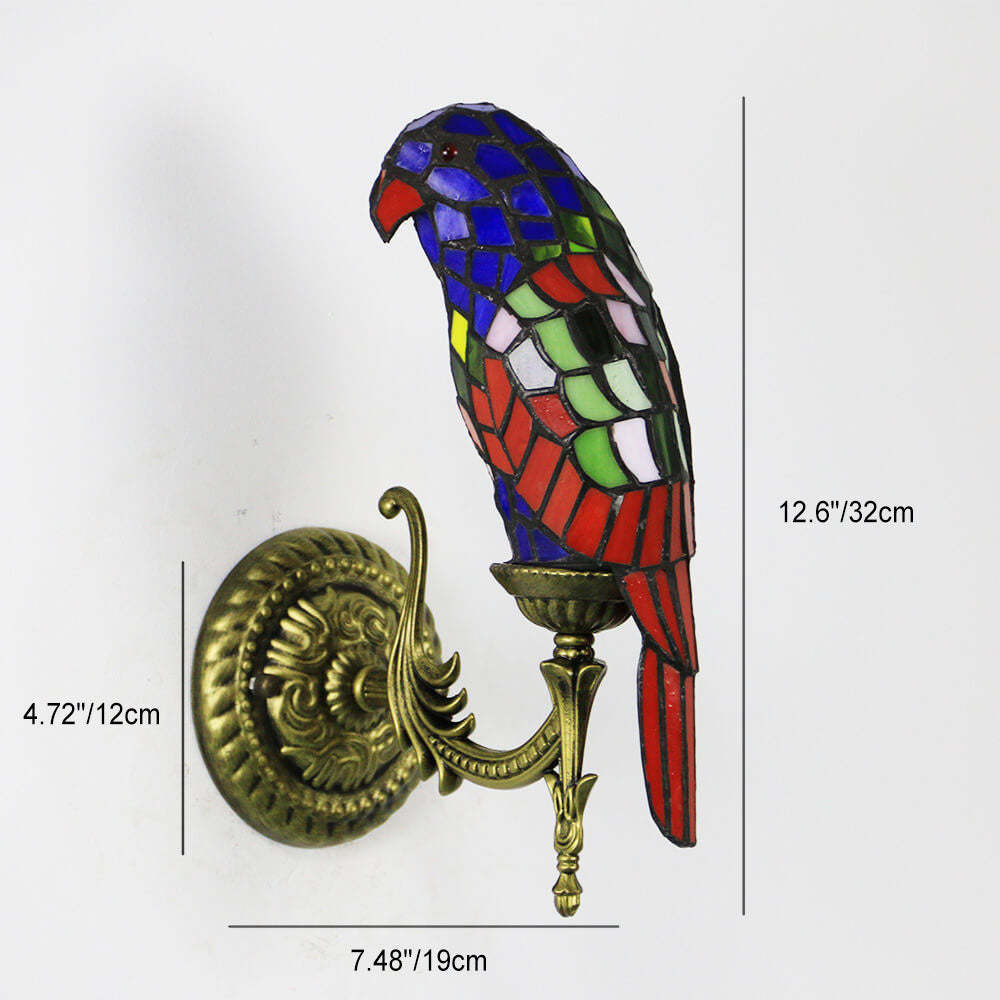 Tiffany Vintage Parrot Stained Glass Sconce