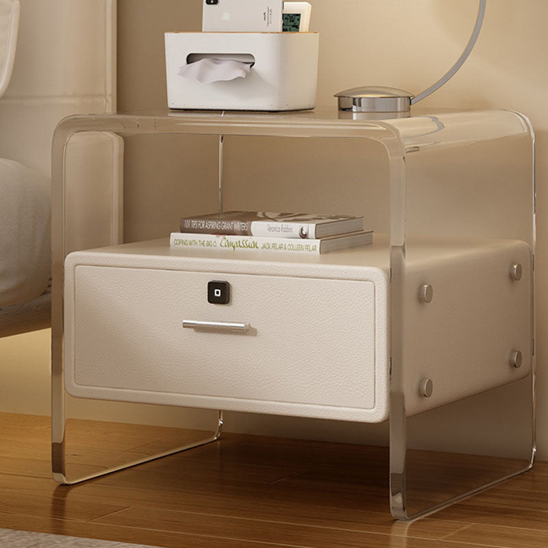 Minimalist Acrylic Wood Metal 1-Drawer Nightstand