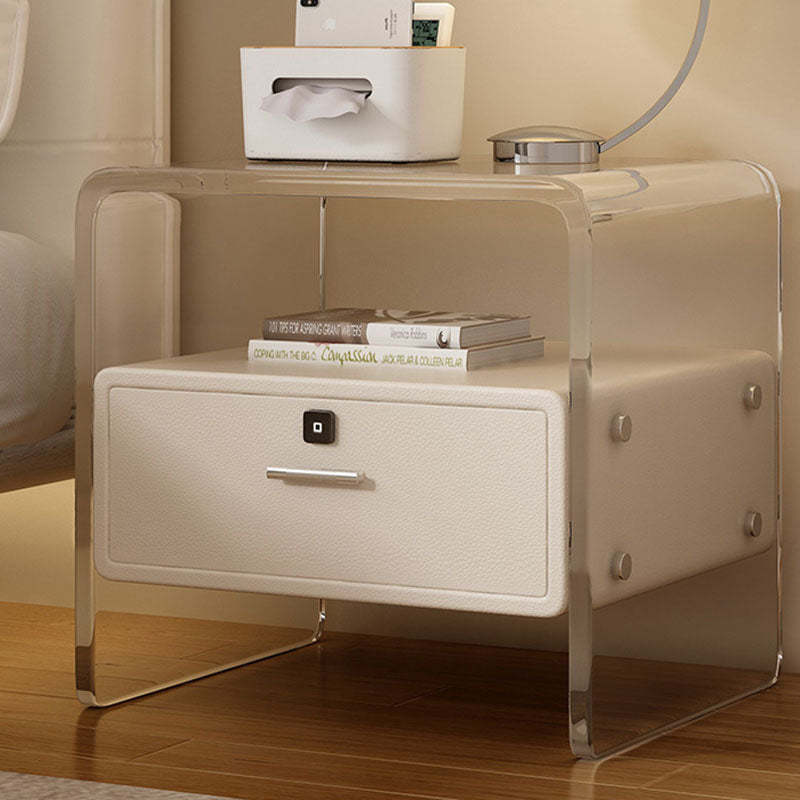 Minimalist Acrylic Wood Metal 1-Drawer Nightstand