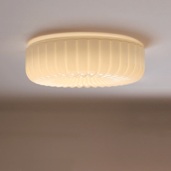 Minimalist textured cream glass flush mount lighting — 11.81" W x 3.94" H / Warm White (3000K) / 220V-240V (UK/AU