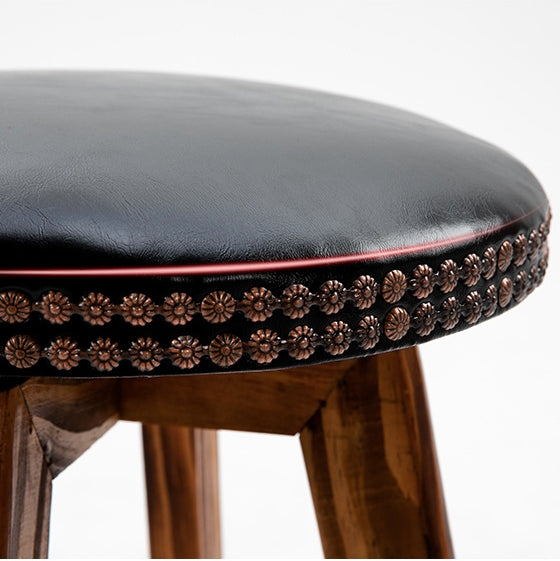Retro Leather Wood Swivel Bar Stool — Red
