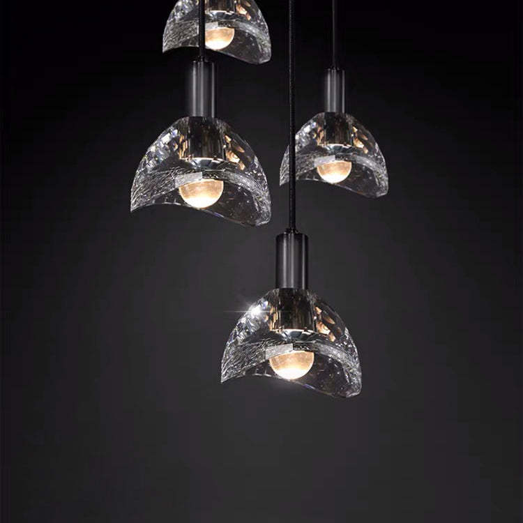 Contemporary Curve Crystal Brass Pendant Light