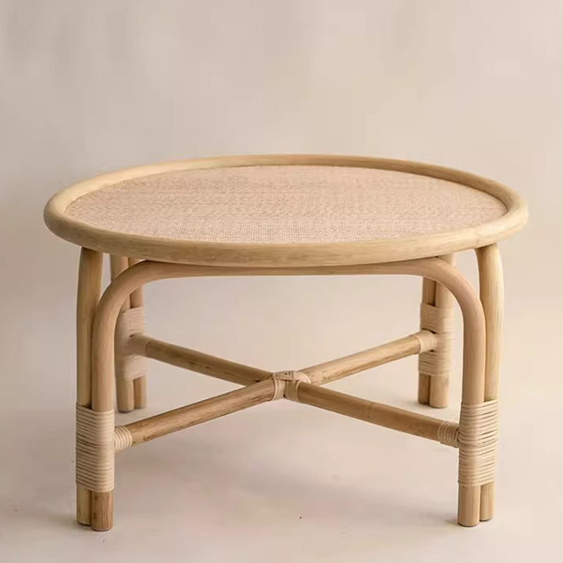 Nordic Round Rattan Coffee Table — Original Wood Color