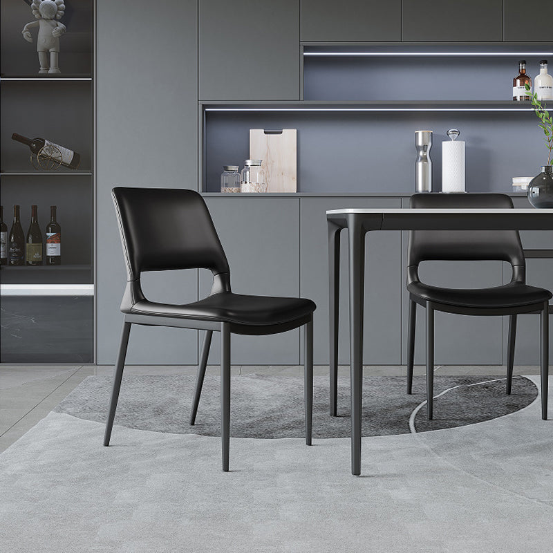 Minimalist Curved-Seat Leather Steel Dining Chair