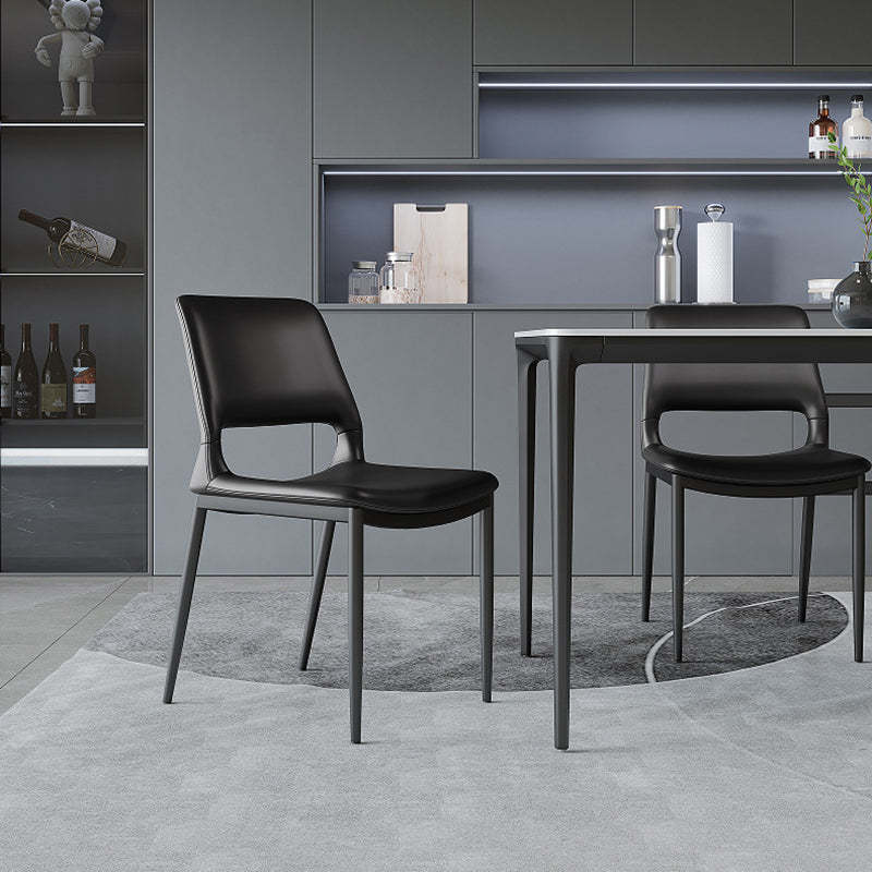 Minimalist Curved-Seat Leather Steel Dining Chair