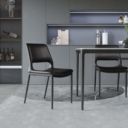 Minimalist Curved-Seat Leather Steel Dining Chair