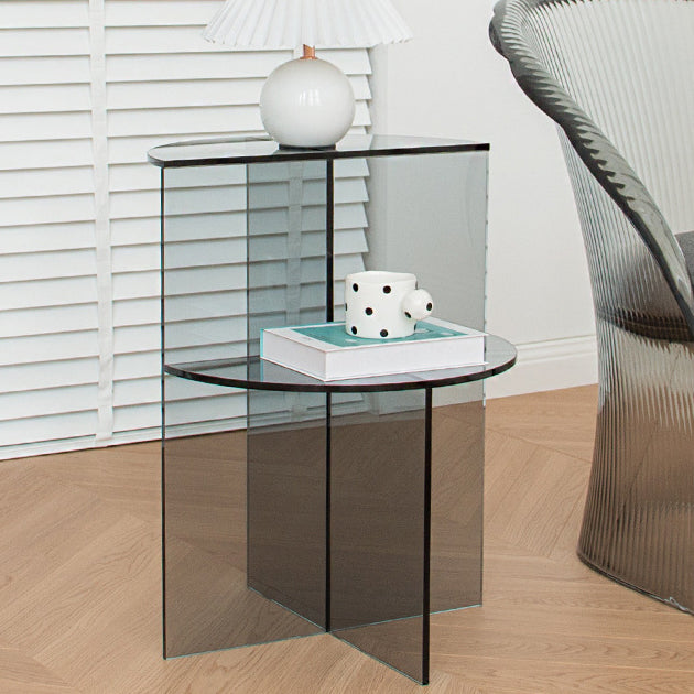 Scandinavian Acrylic Semicircle 2-Tier End Table — Gray