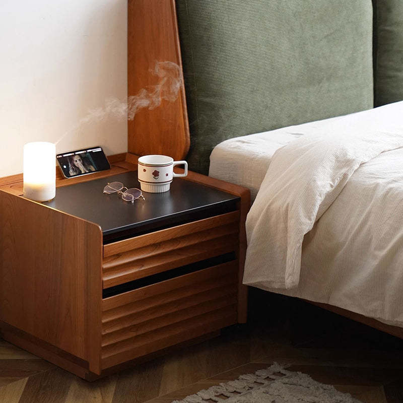 Vintage Rock Slab Wood Base Nightstand