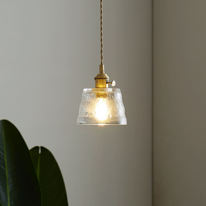 Vintage Glass Brass Drum Pendant Light