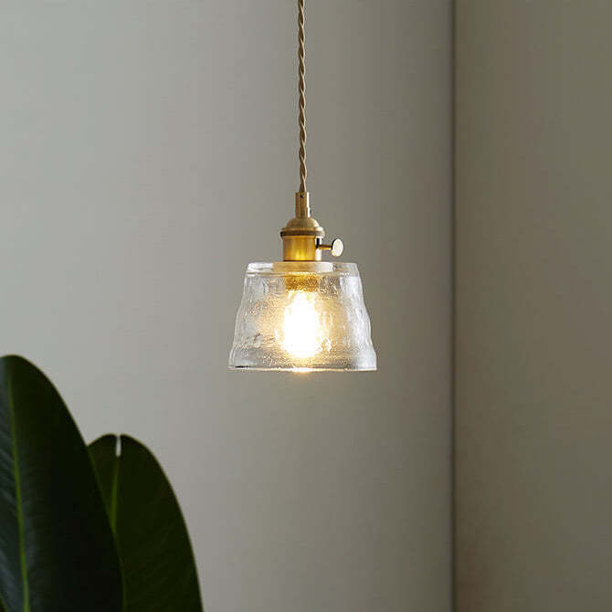 Vintage Glass Brass Drum Pendant Light