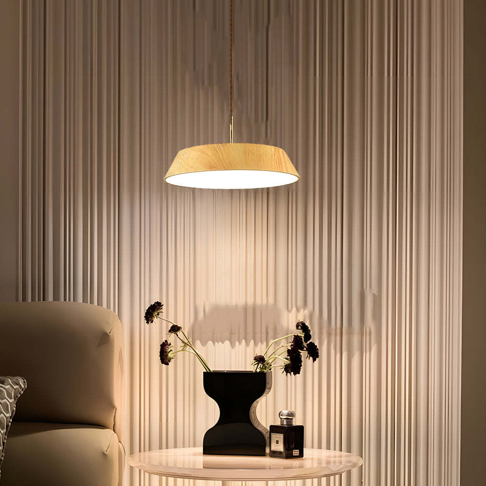 Round Wood Japanese LED Pendant Light