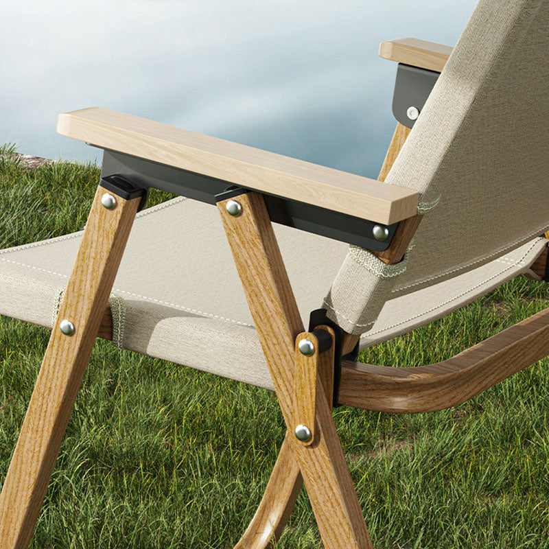 Scandinavian Alloy Wood Oxford Foldable Patio Dining Chair — Wood Color Chair Frame - Black Fabric