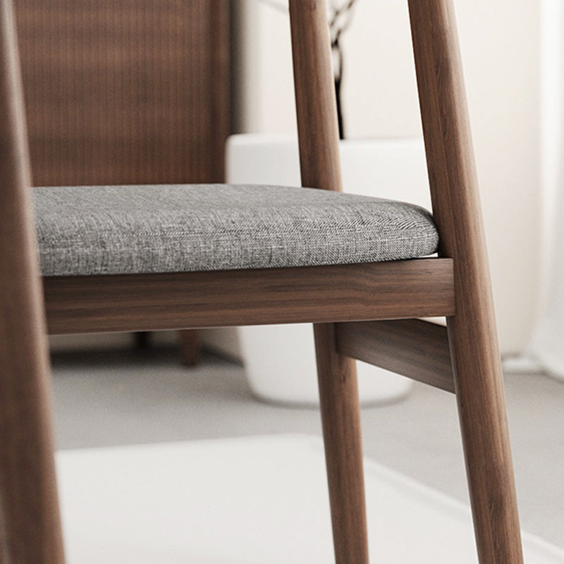 Retro Double-Layer Nappa Leather Open-Back Dining Chair — Walnut Color Wood Frame + Black Nappa Leather Seat