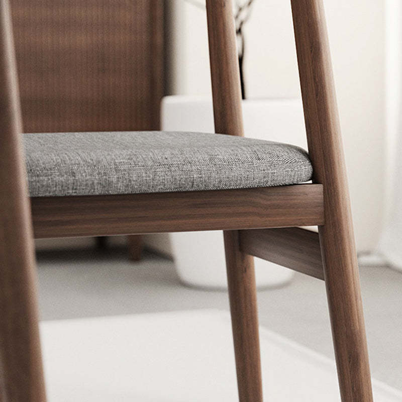 Retro Double-Layer Nappa Leather Open-Back Dining Chair — Walnut Color Wood Frame + Black Nappa Leather Seat