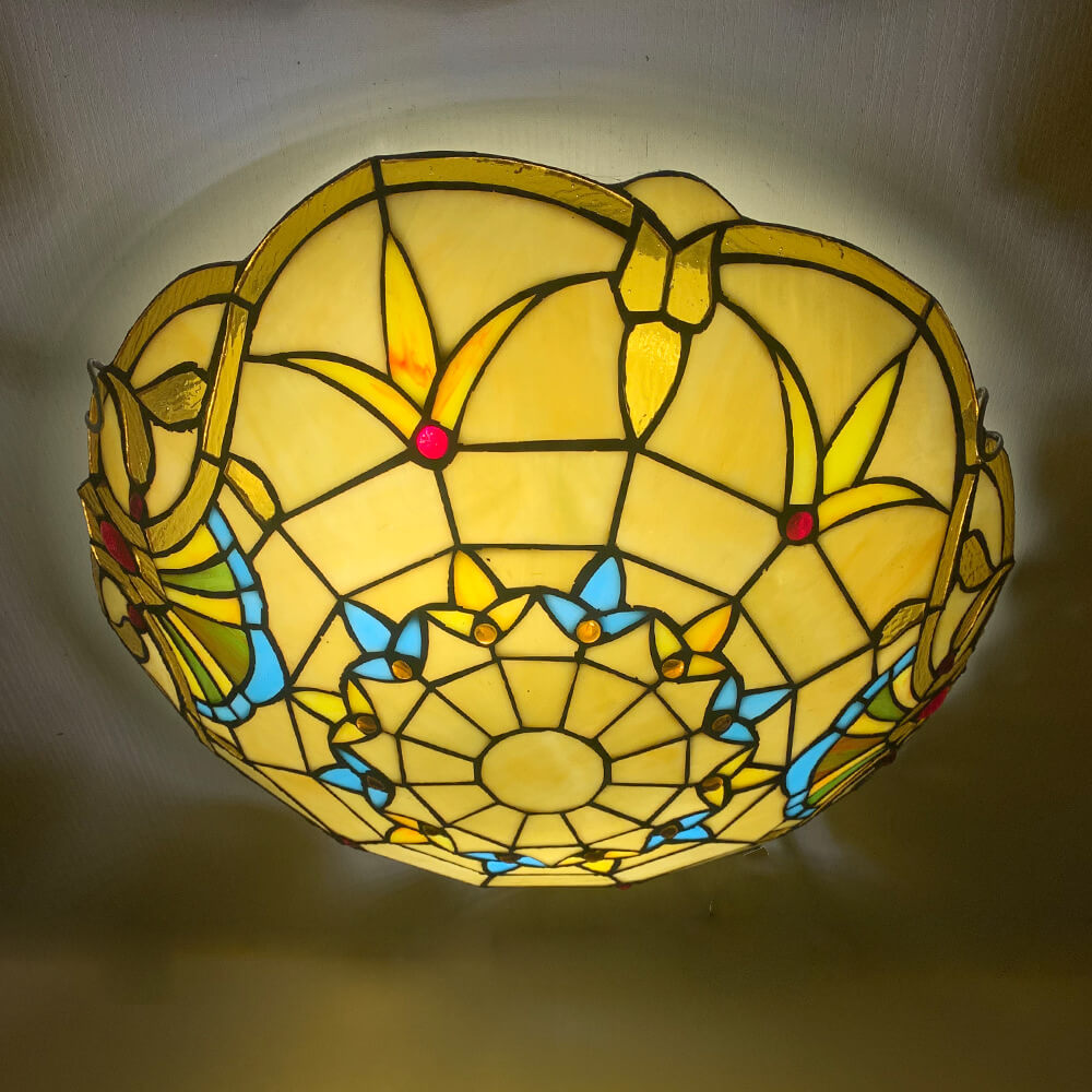 Traditional Tiffany Shell Bead Stained Glass Flush Light — B / 110V-120V For US/CA