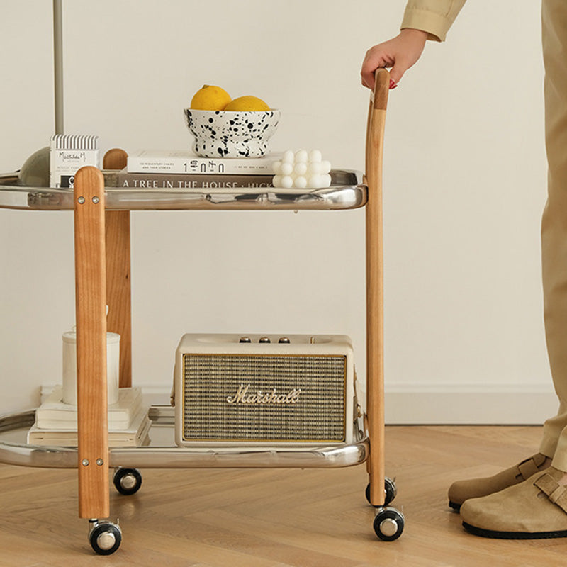 Minimalist Wood Glass Swivel Trolley End Table