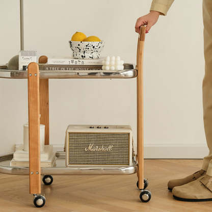Minimalist Wood Glass Swivel Trolley End Table