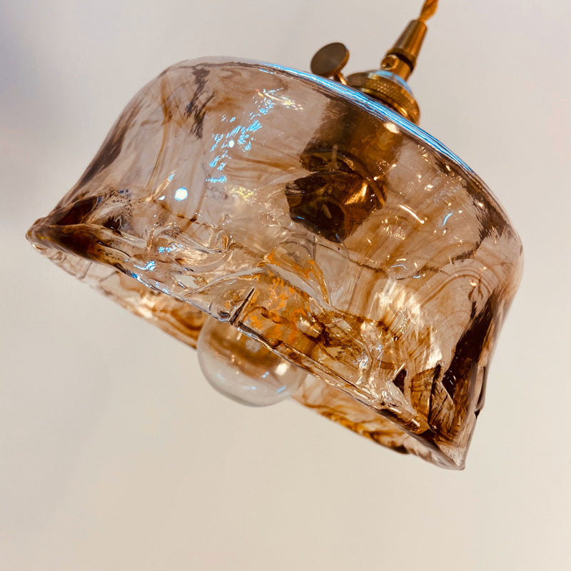 Vintage Amber Square Glass Brass Pendant